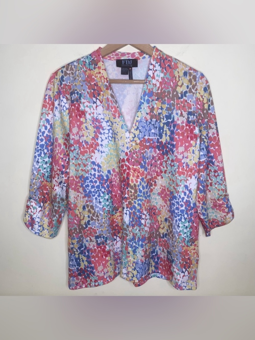 FDJ French Dressing Jeans Size Large Multicolor Patterned Top with 3/4 Sleeves